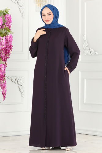 moda selvim Abaya 1011OZA857 Purple - Thumbnail