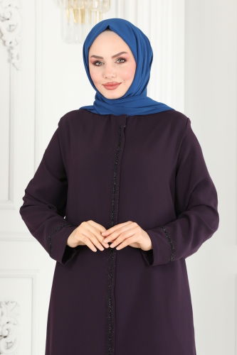 moda selvim Abaya 1011OZA857 Purple - Thumbnail