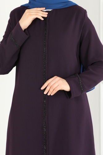 moda selvim Abaya 1011OZA857 Purple - Thumbnail