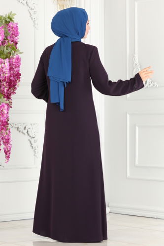 moda selvim Abaya 1011OZA857 Purple - Thumbnail