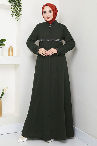 moda selvim Abaya 1012ESL1097-M Khaki - Thumbnail