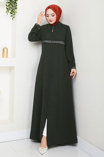 moda selvim Abaya 1012ESL1097-M Khaki - Thumbnail