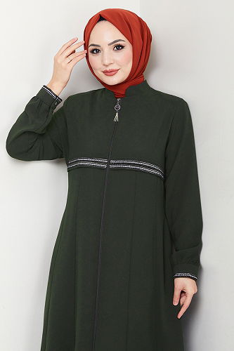 moda selvim Abaya 1012ESL1097-M Khaki - Thumbnail