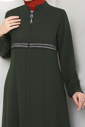 moda selvim عباءة اخضر عفني 1012ESL1097-M - Thumbnail