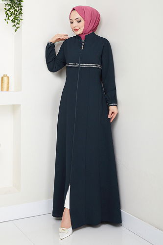 moda selvim Abaya 1012ESL1097-M Navy Blue - Thumbnail