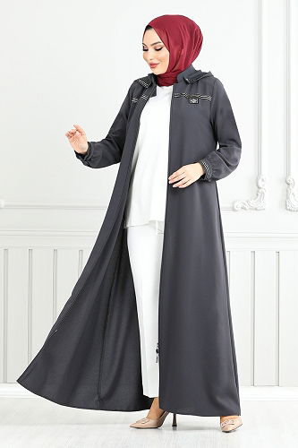 moda selvim Abaya 1013ESL1097-M Anthracite - Thumbnail