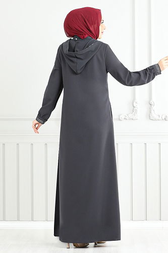 moda selvim Abaya 1013ESL1097-M Anthracite - Thumbnail