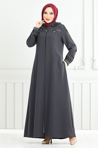 moda selvim عباءة رمادي غامق 1013ESL1097-M - Thumbnail