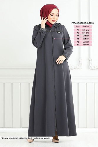 moda selvim عباءة رمادي غامق 1013ESL1097-M - Thumbnail