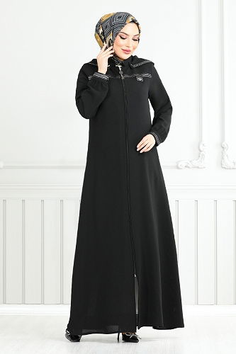 moda selvim Abaya 1013ESL1097-M Black - Thumbnail