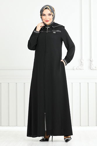 moda selvim عباءة أسود 1013ESL1097-M - Thumbnail
