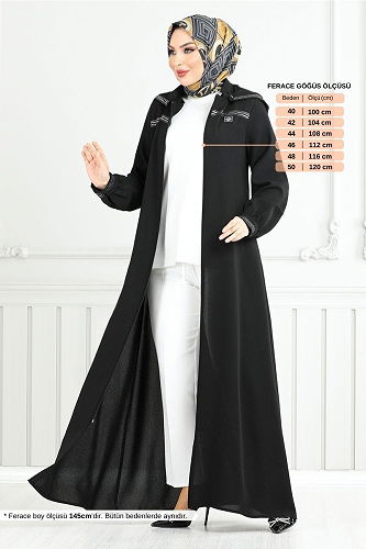 moda selvim عباءة أسود 1013ESL1097-M - Thumbnail
