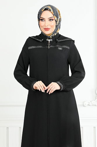 moda selvim عباءة أسود 1013ESL1097-M - Thumbnail