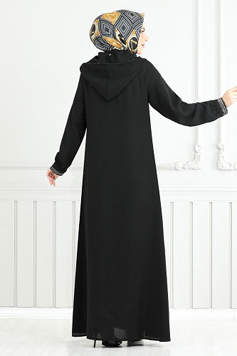 moda selvim عباءة أسود 1013ESL1097-M - Thumbnail