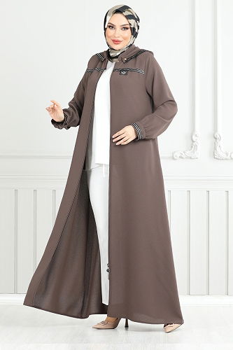 moda selvim عباءة بيج غامق 1013ESL1097-M - Thumbnail