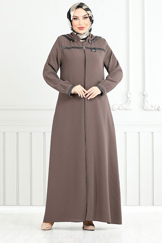 moda selvim عباءة بيج غامق 1013ESL1097-M - Thumbnail