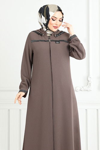 moda selvim عباءة بيج غامق 1013ESL1097-M - Thumbnail