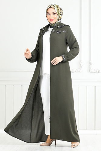 moda selvim Abaya 1013ESL1097-M Khaki - Thumbnail