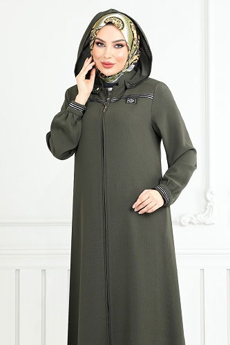 moda selvim Abaya 1013ESL1097-M Khaki - Thumbnail