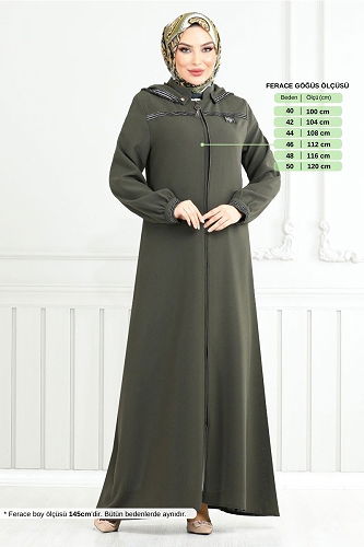 moda selvim عباءة اخضر عفني 1013ESL1097-M - Thumbnail