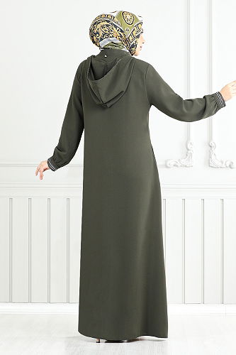 moda selvim عباءة اخضر عفني 1013ESL1097-M - Thumbnail