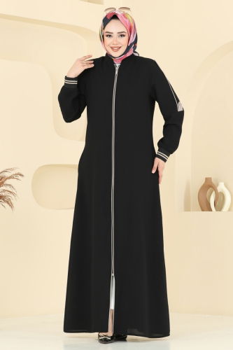 moda selvim عباءة أسود 101OZT1013 - Thumbnail
