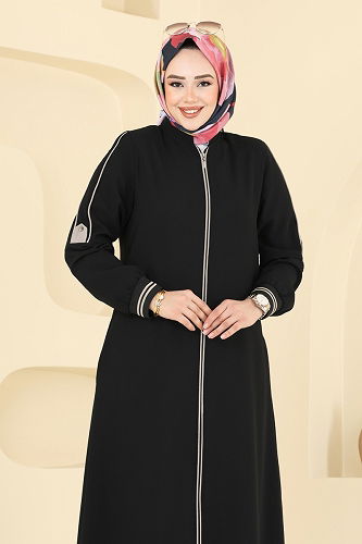 moda selvim عباءة أسود 101OZT1013 - Thumbnail
