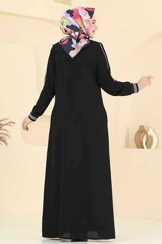 moda selvim عباءة أسود 101OZT1013 - Thumbnail