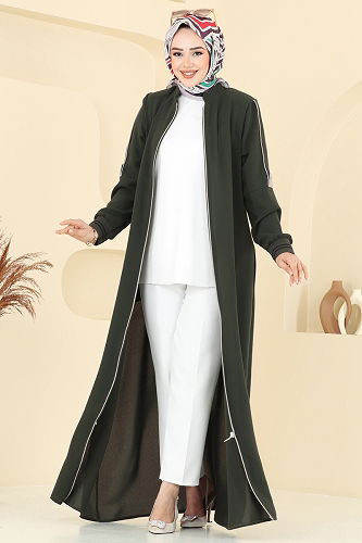 moda selvim عباءة اخضر عفني 101OZT1013 - Thumbnail