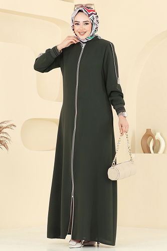moda selvim عباءة اخضر عفني 101OZT1013 - Thumbnail