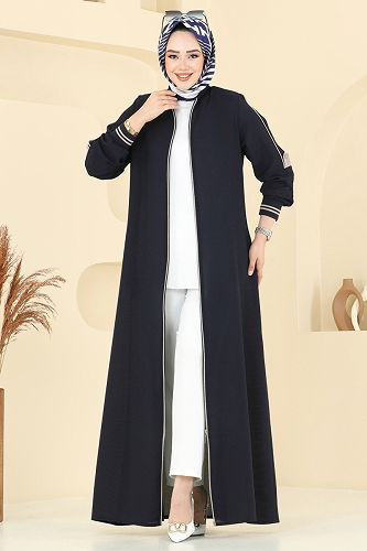 moda selvim Abaya 101OZT1013 Navy Blue - Thumbnail