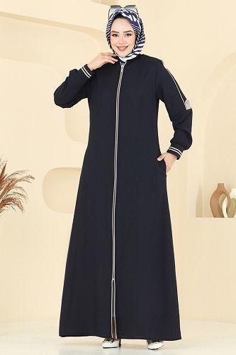 moda selvim Abaya 101OZT1013 Navy Blue - Thumbnail