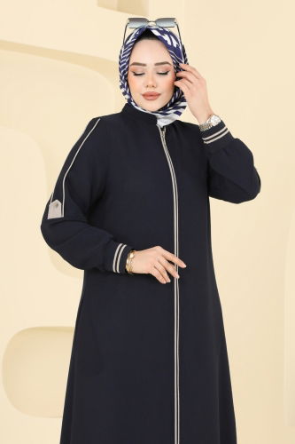 moda selvim Abaya 101OZT1013 Navy Blue - Thumbnail