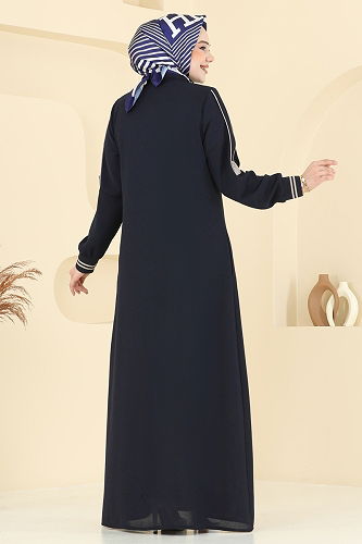 moda selvim Abaya 101OZT1013 Navy Blue - Thumbnail