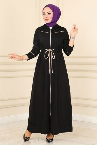moda selvim Abaya 102YNS793 Black&Vision - Thumbnail