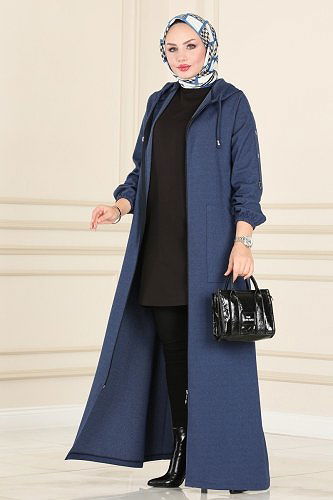 moda selvim Abaya 103DVL817 Indigo - Thumbnail