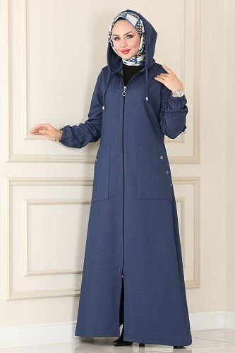 moda selvim Abaya 103DVL817 Indigo - Thumbnail