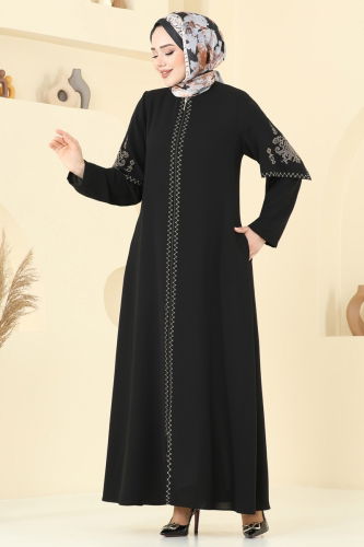 moda selvim Abaya 109OZT1013 Black - Thumbnail