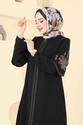 moda selvim Abaya 109OZT1013 Black - Thumbnail