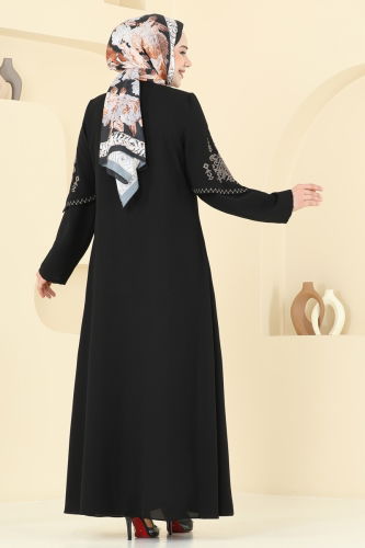 moda selvim Abaya 109OZT1013 Black - Thumbnail