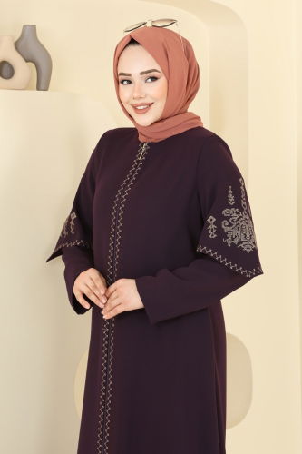 moda selvim Abaya 109OZT1013 Damson - Thumbnail