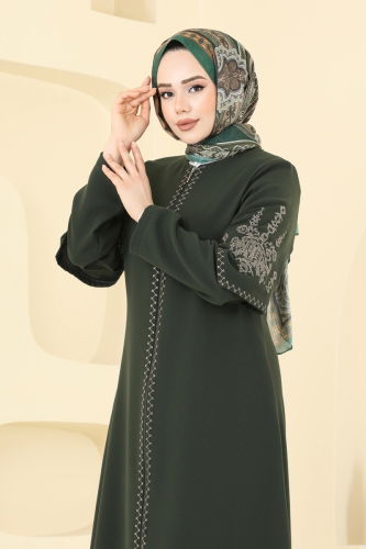 moda selvim عباءة اخضر عفني 109OZT1013 - Thumbnail
