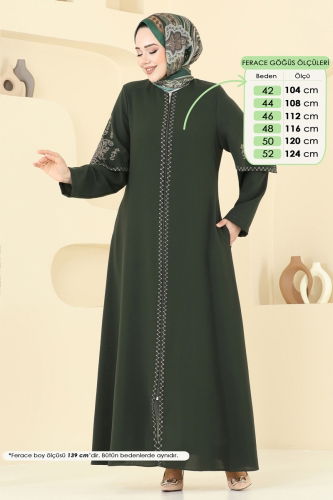 moda selvim عباءة اخضر عفني 109OZT1013 - Thumbnail