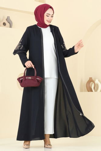 moda selvim عباءة كحلي 109OZT1013 - Thumbnail