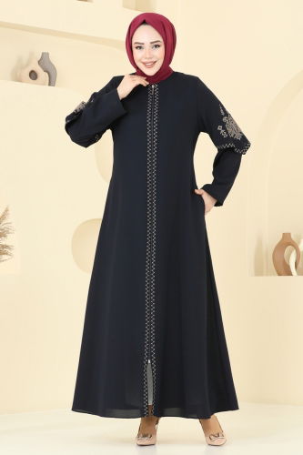 moda selvim عباءة كحلي 109OZT1013 - Thumbnail