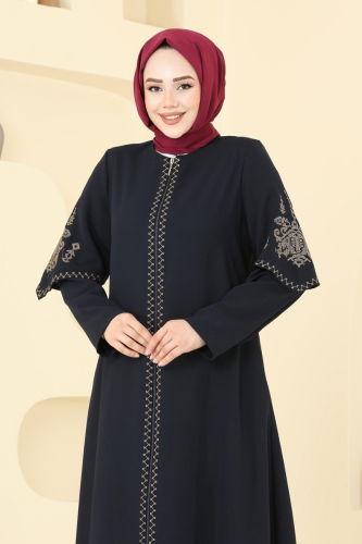 moda selvim عباءة كحلي 109OZT1013 - Thumbnail