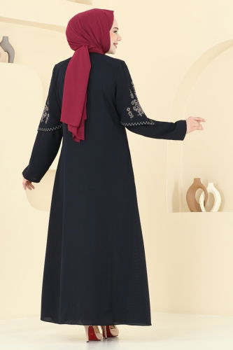 moda selvim عباءة كحلي 109OZT1013 - Thumbnail