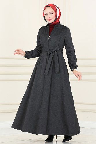 moda selvim Abaya 112DVL817 Anthracite - Thumbnail