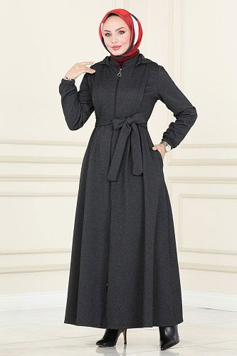 moda selvim Abaya 112DVL817 Anthracite - Thumbnail