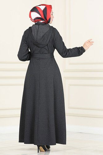 moda selvim Abaya 112DVL817 Anthracite - Thumbnail